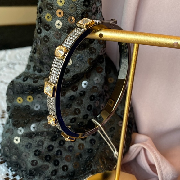 NWT BAUBLE HIGH POLISHED HEMATITE GOLD ACCENT DESIGNER INSPIRED PAVED CZ - Picture 13 of 16